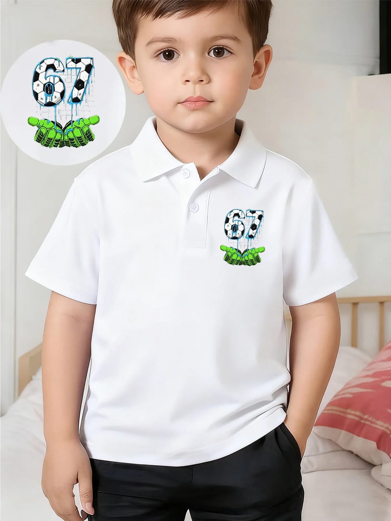

Football Style Digital 67 Print Short-Sleeved Polo Shirt Children's Casual Fashionable Multi-Functional T-Shirt Top,Gift Choice