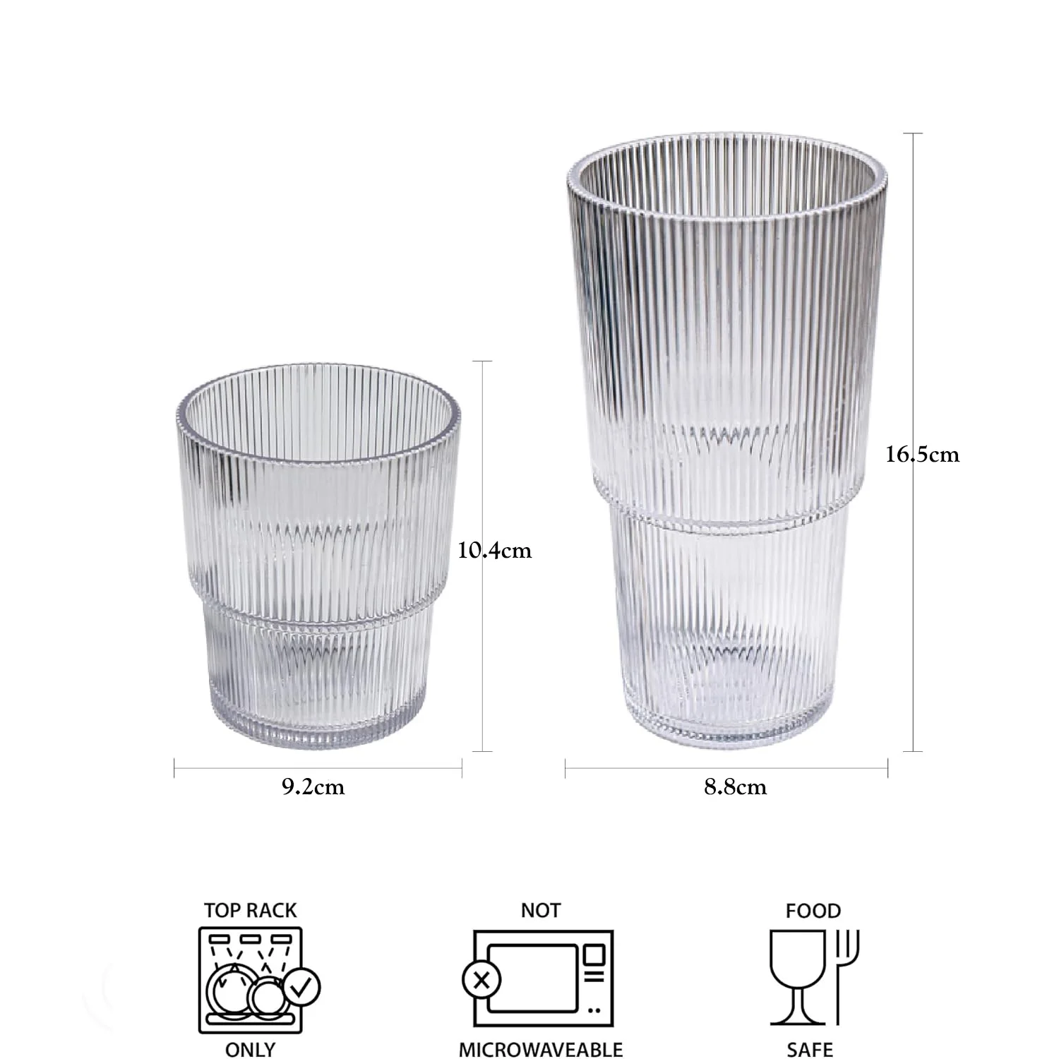 Shatterproof Acrylic Tall Drinking Glasses Set of 6,Plastic Drinkware Indoor/Outdoor,Acrylic Cups, Stackable & Reusable