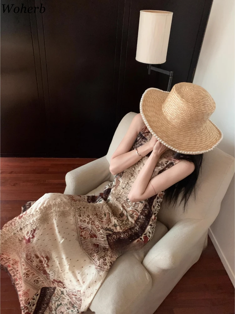 

2025 Vestidos De Mujer Bohemian Dress Women's Clothing V Neck Sleeveless Vintage Robe Femme Fashion Lace Patchwork Maxi Dresses