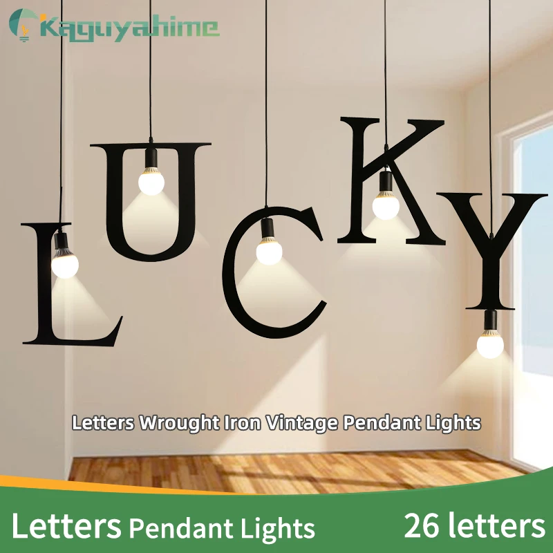 Kaguyahime pendant lights E27 DIY letter light Creative A to Z Iron hanglamp Decorative decor lamps for loft living room