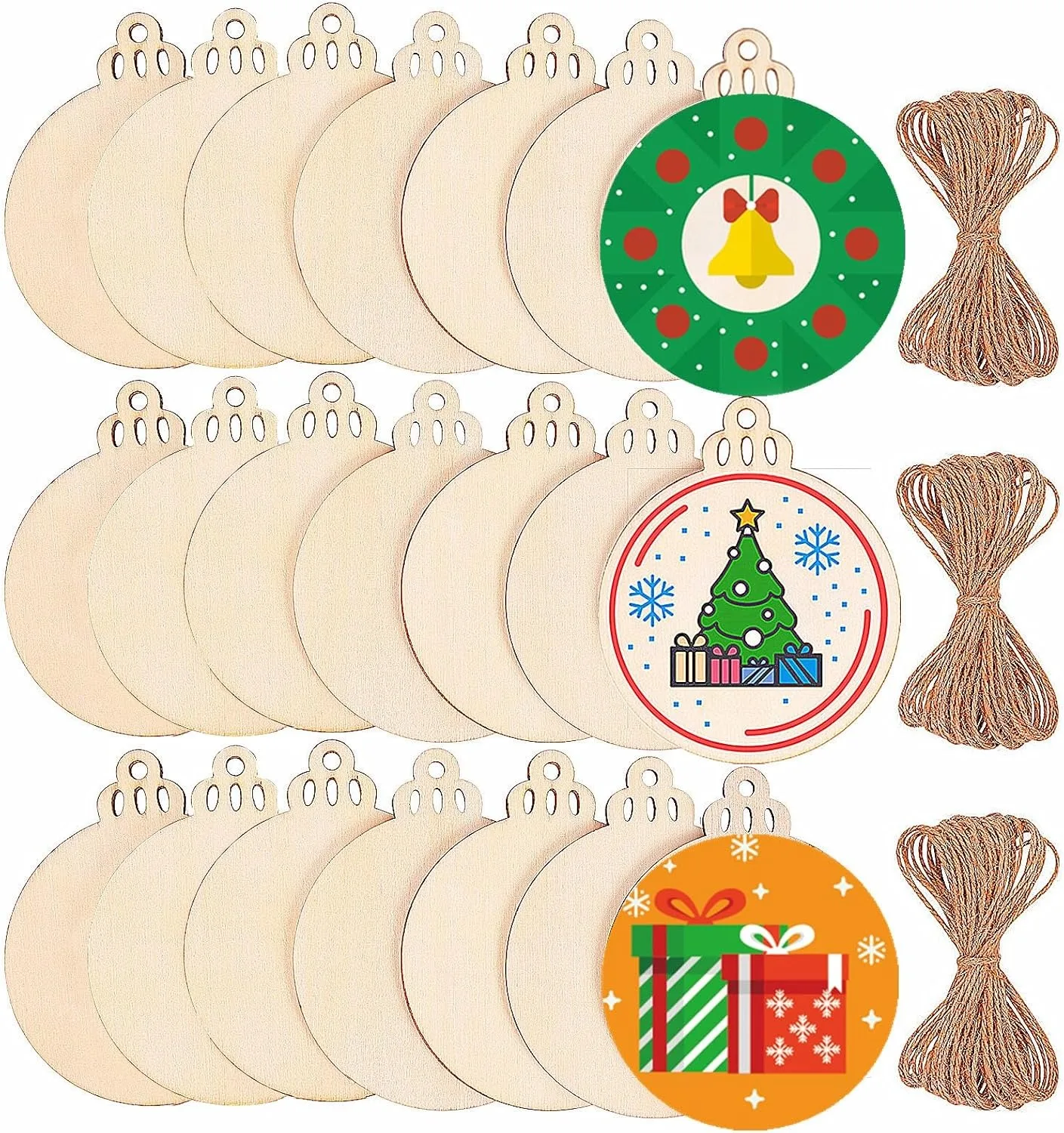 10pcs Wood Slices Wooden DIY Christmas Ornaments Unfinished Predrilled Wood Circles for Crafts Round Hanging Decorations
