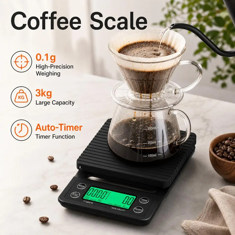 Digital LCD Kitchen Scales Kitchen Accessories 3kg Electronic Coffee Scale For Food Balance Weighing