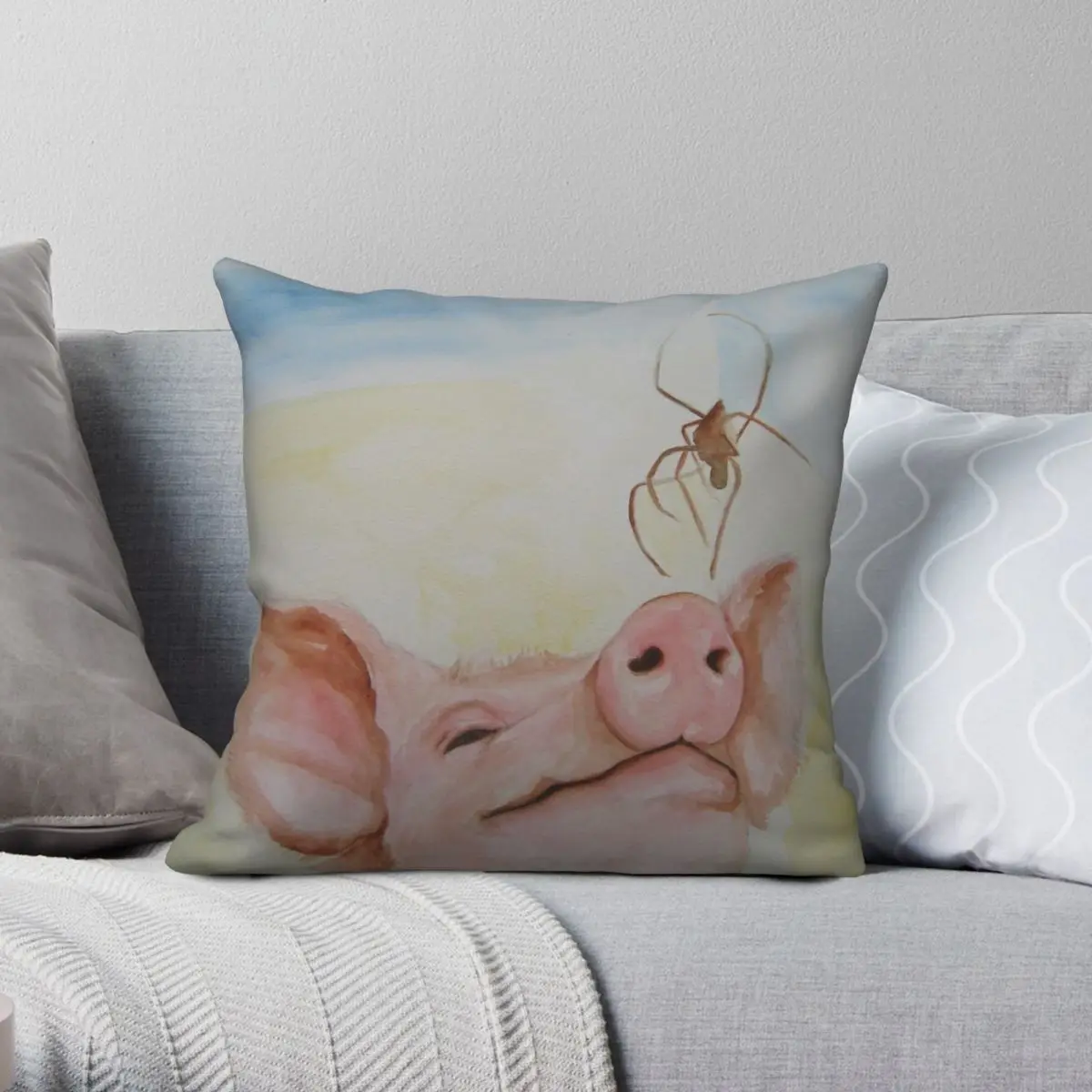 Funda de almohada cuadrada de lino y poliéster con estampado de terciopelo, cobertor decorativo con cremallera, tela de Charlotte, Wilbur, para habitación