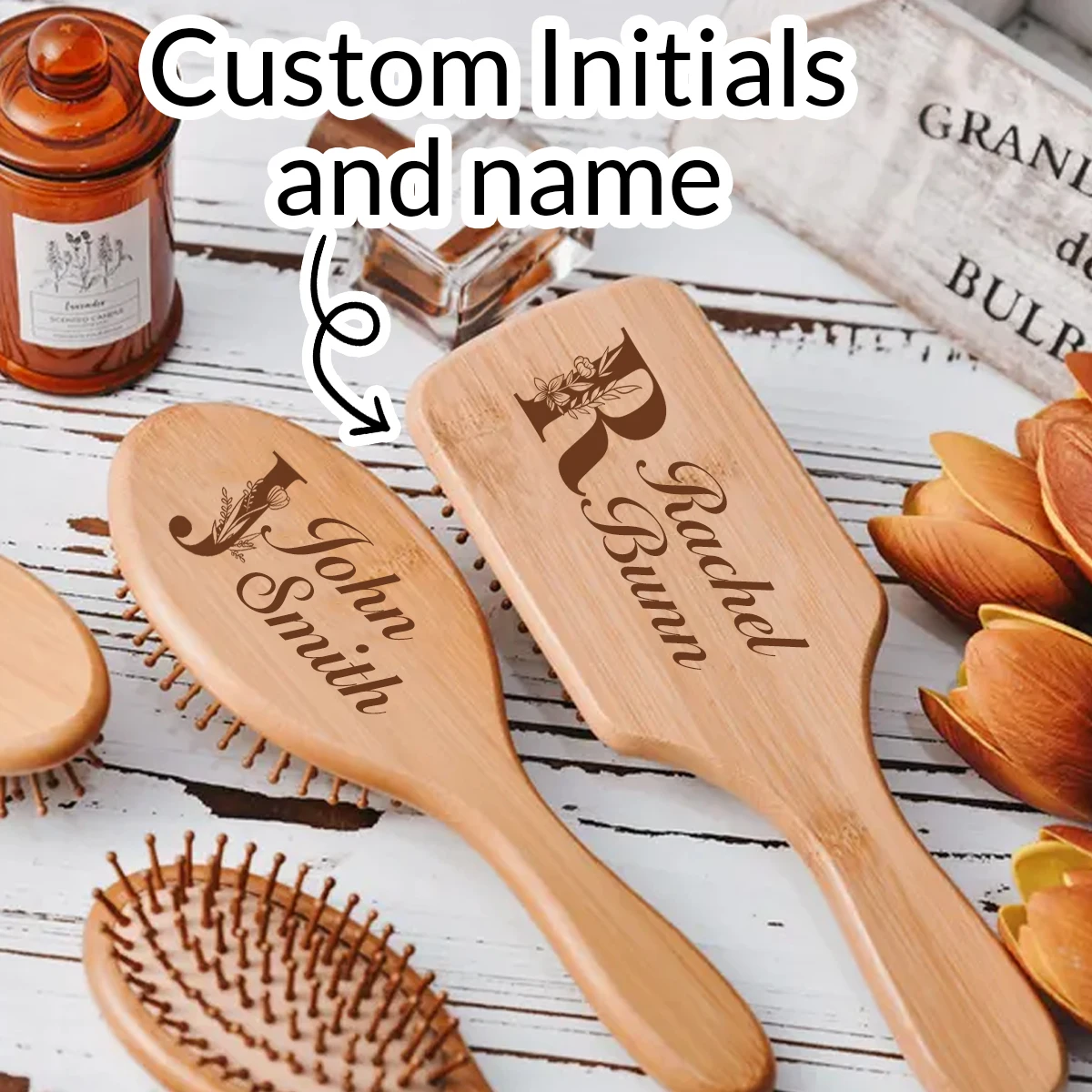 Personalised Custom Comb, Customized Mini Oval Air Cushion Bamboo Comb, Customizable Initials and Name,