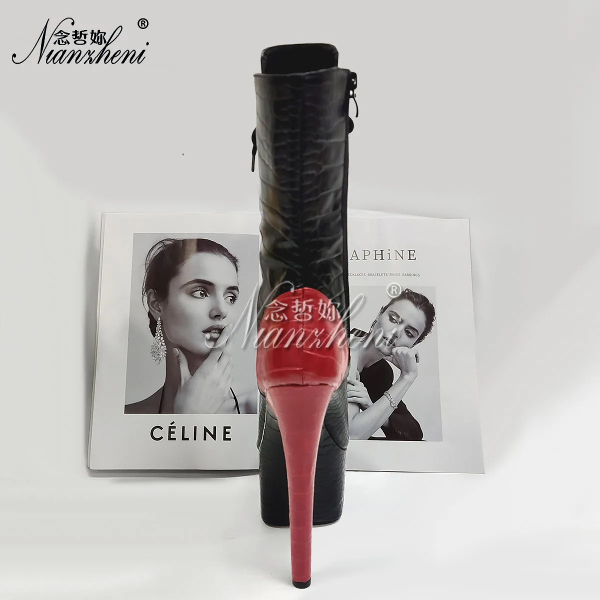 

Gothic 17cm Mixed Colors Black Strip Heels Pole Dance 7Inch Sexy Gothic Women Shoes Ankle Boots Peep Toe High Thin Heels Exotic