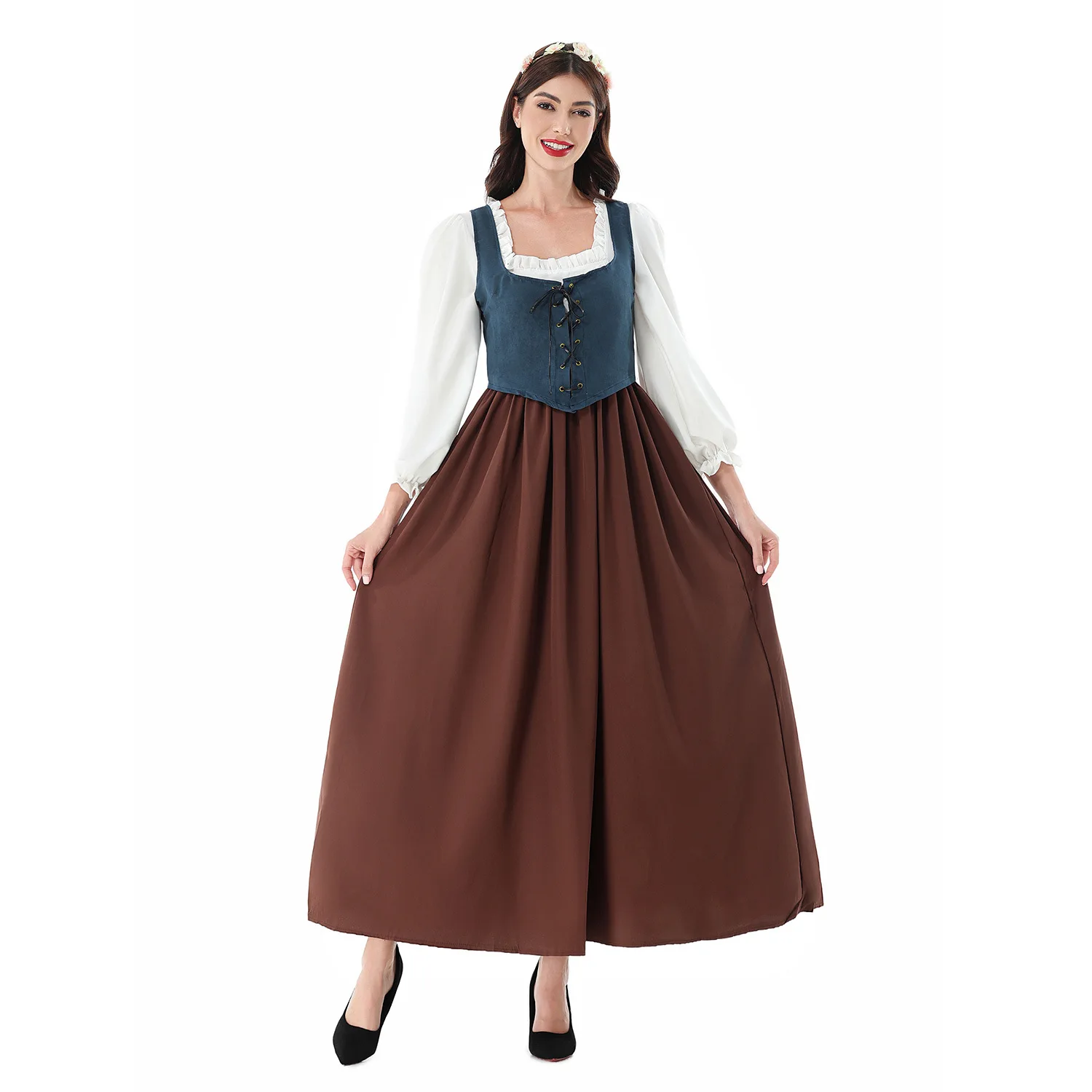 Women Corset Dresses Sleeveless Lace Up Pirate Costume Vintage Medieval Renaissance Chemise Dress Peasant Costumes