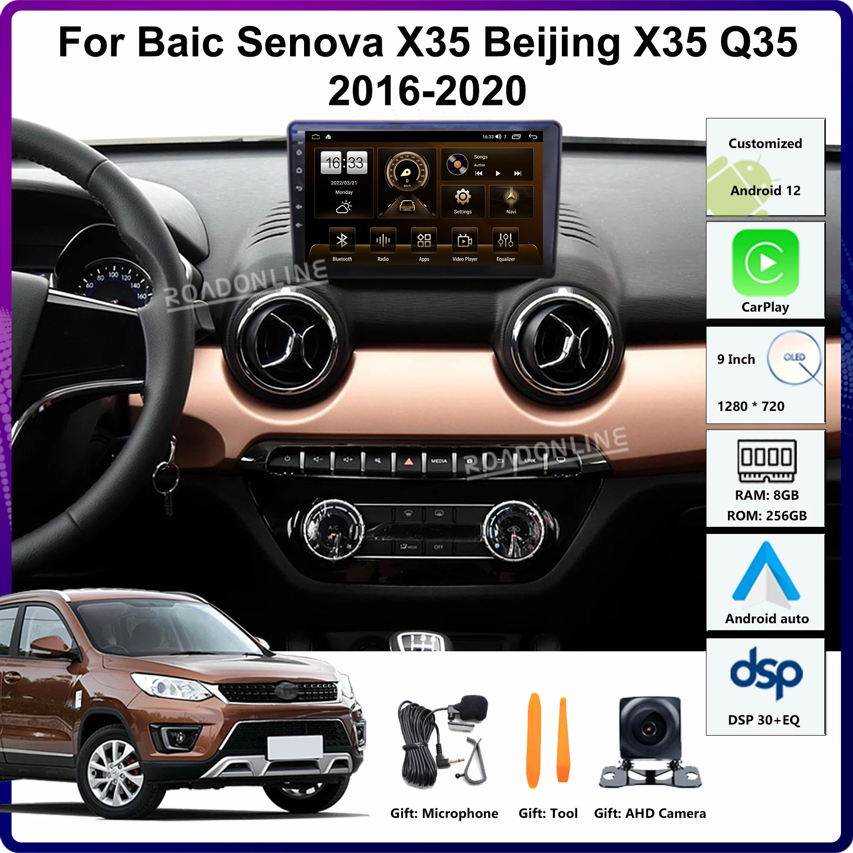 

9 Inch Android 12 For Baic Senova X35 Beijing X35 Q35 2016-2020 Car GPS Navigation Auto Head Unit Multimedia Player Stereo Radio