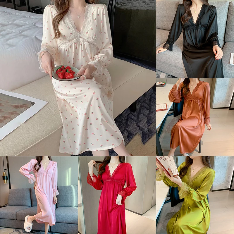 Summer Satin Night Dress Women Sleepwear With Bras Long Lace Nightgown Short Sleeve Sleepdress Loose Intimate Lingerie Nightwear