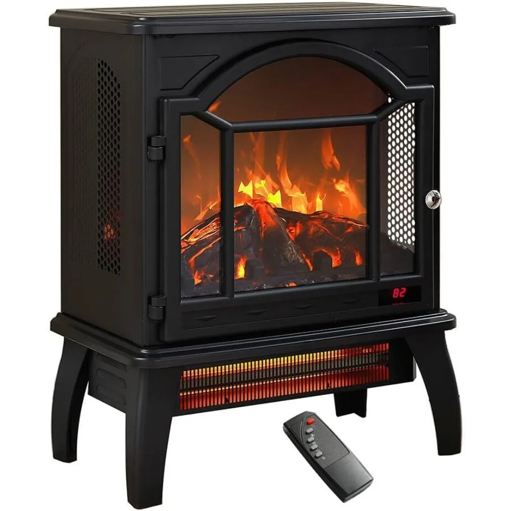 Calentador de chimenea eléctrico independiente, estufa de chimenea infrarroja portátil con 4 tipos de efectos de llama realistas 3D, T ajustable