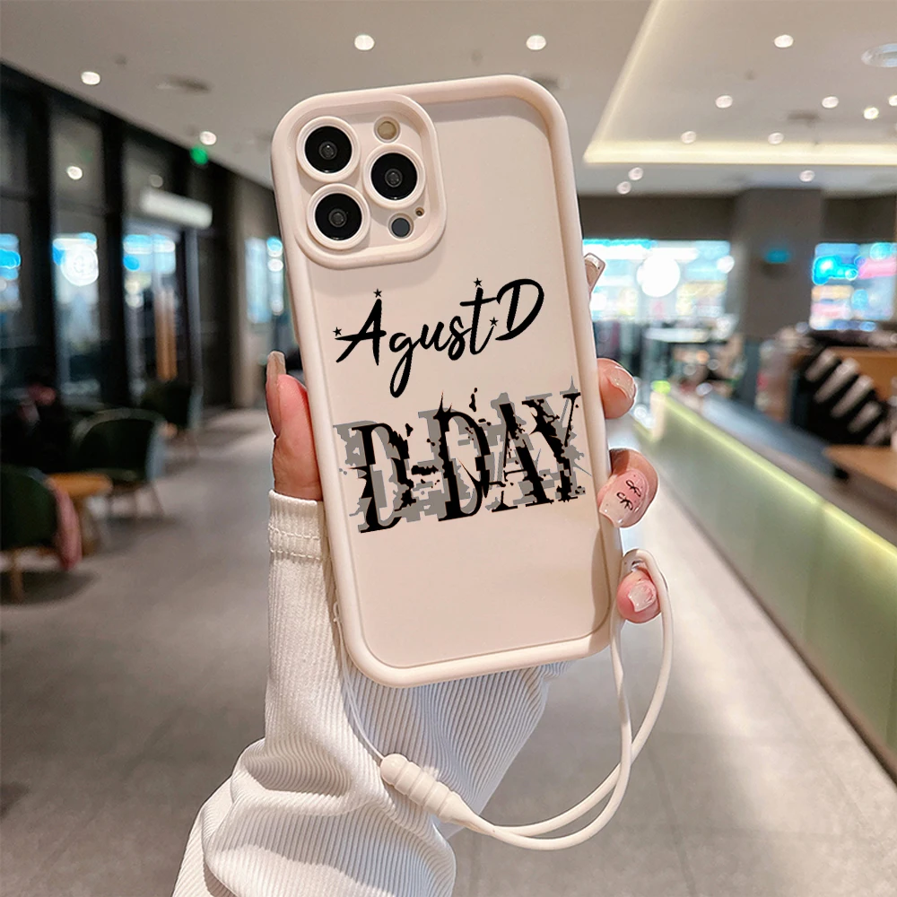 Fashion SUGA D-DAYs Phone Case for IPhone 15 14 13 12 11 Pro Max Mini XR XS X 7 8 Plus Soft TPU Back Cover With Hand Strap