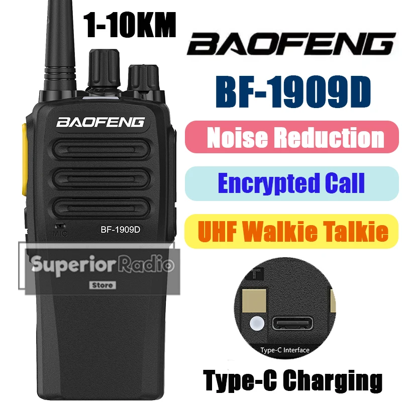 

1/2 шт. Baofeng BF-1909D рация с шумоподавлением UHF 1-10 км дальнего действия высокая мощность USB-C Chargee обновленный приемопередатчик BF-1909