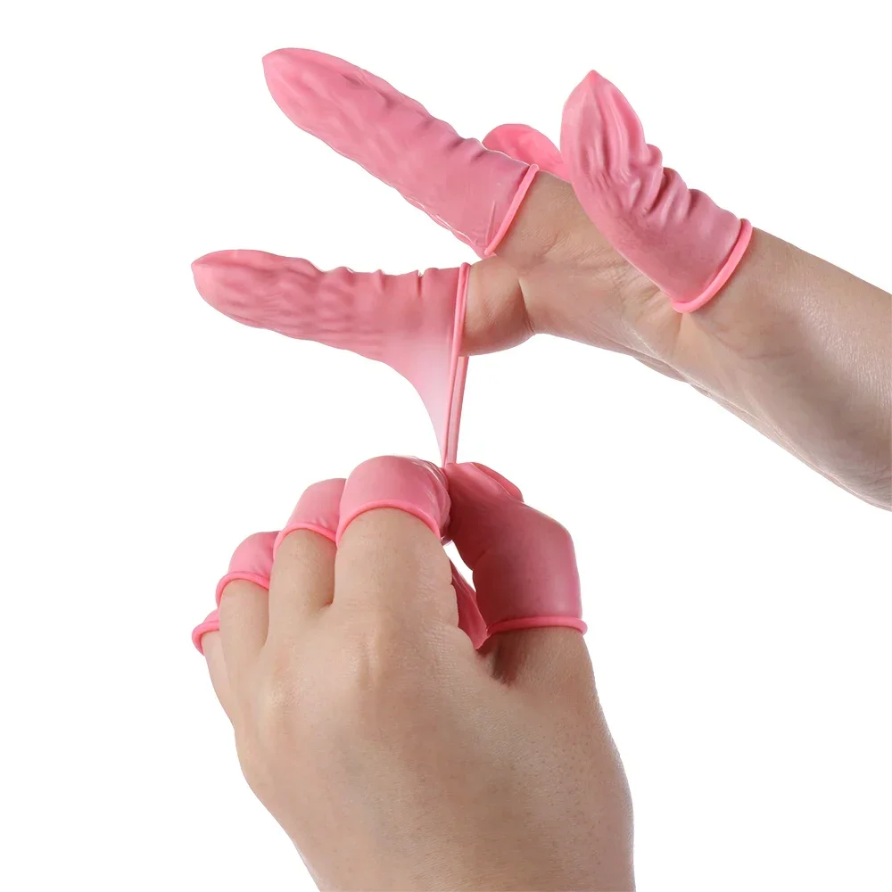 100Pcs Non-slip Disposable Finger Cover Rubber Gloves Anti-static Latex Finger Cot Fingertip Protector Finger Thumb Sleeve Glove