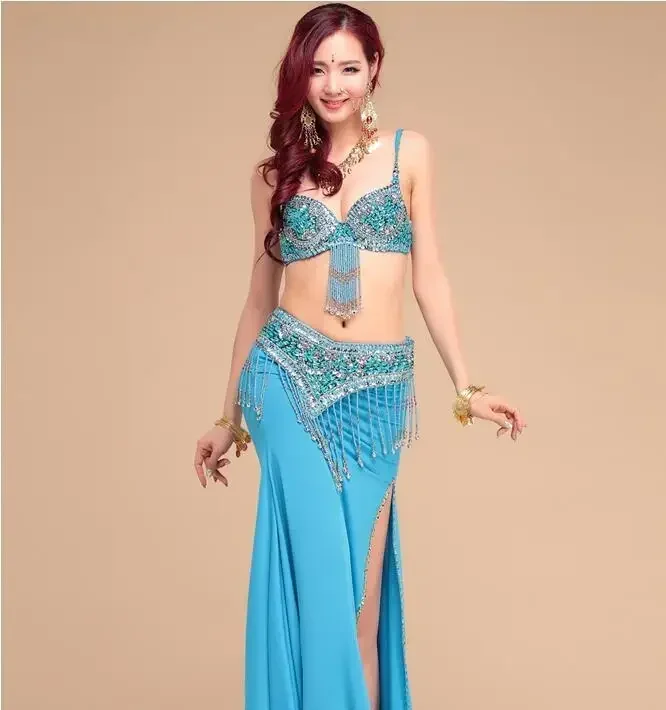 Sexy Women Performance Belly Dancing Costumes Oriental Dance Outfits 3pcs Women Belly Dance Full Set Bra Belt Skirt