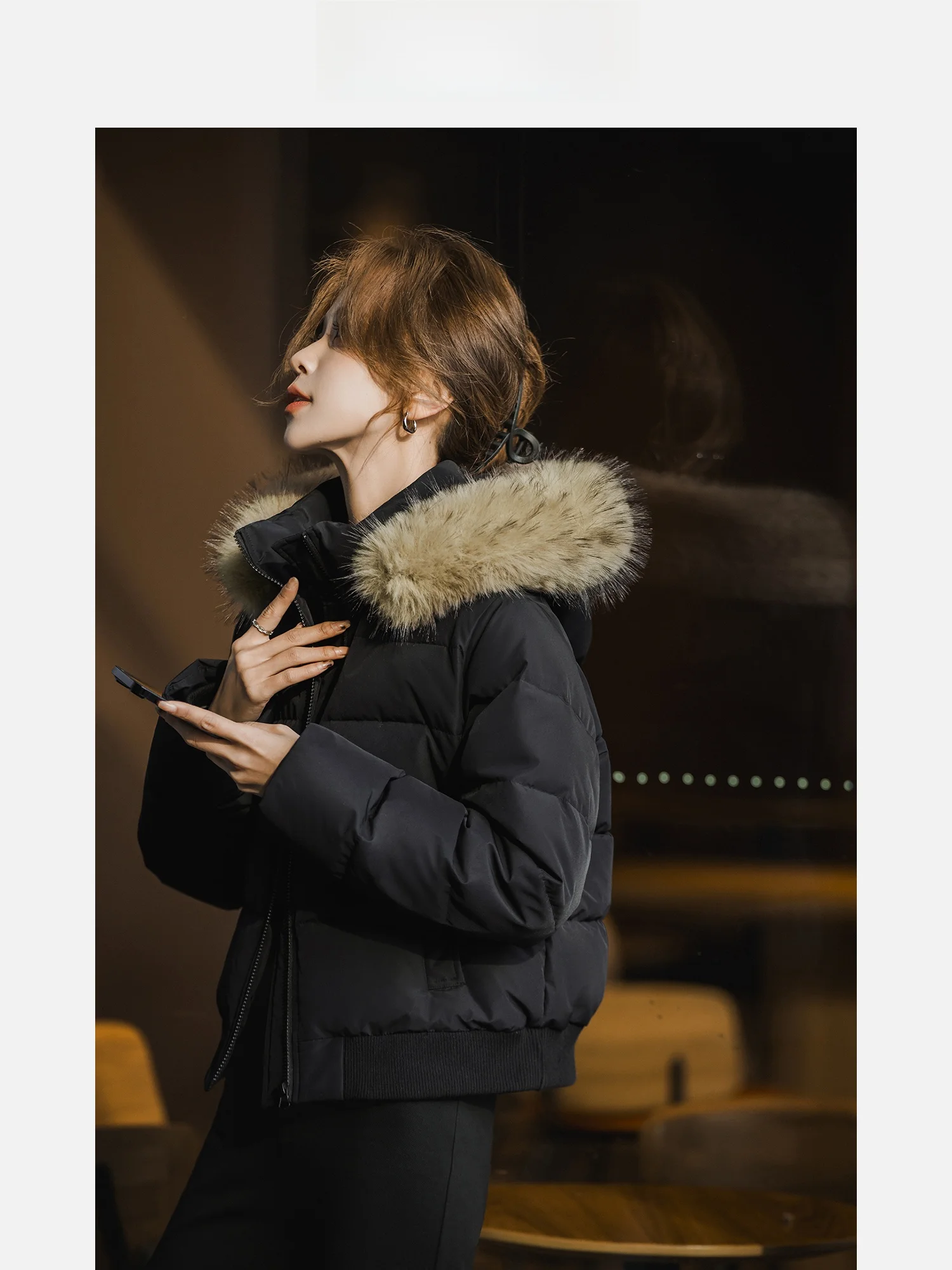 

Свободная хлопковая куртка-пилот для женщин с большим меховым воротником, утепленная, с длинными рукавами, на молнии, для зимы и повседневной носки