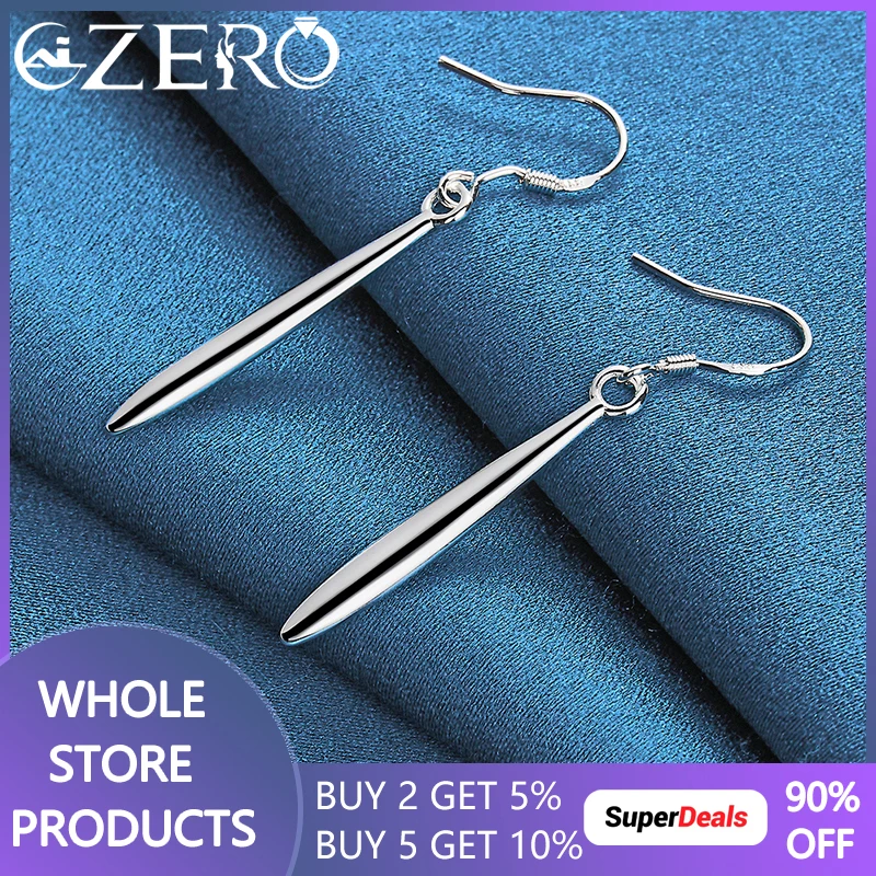 

Hot Trend 925 Sterling Silver Smooth Needle Long Drop Earrings For Women Wedding Fashion Party Charm Jewelry Accessories