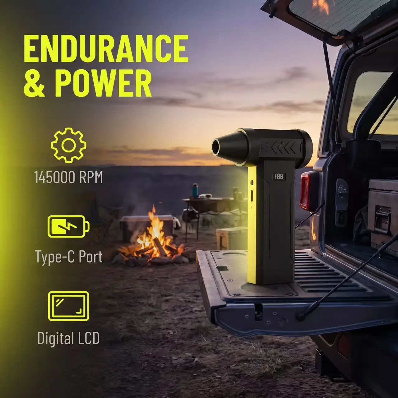 Handheld Turbo Jet Fan 145000RPM Violent Air Blower Digital LCD Display Type-C Rechargeable Portable Air Duster for Car Cleaning Camping BBQ Dust Removal