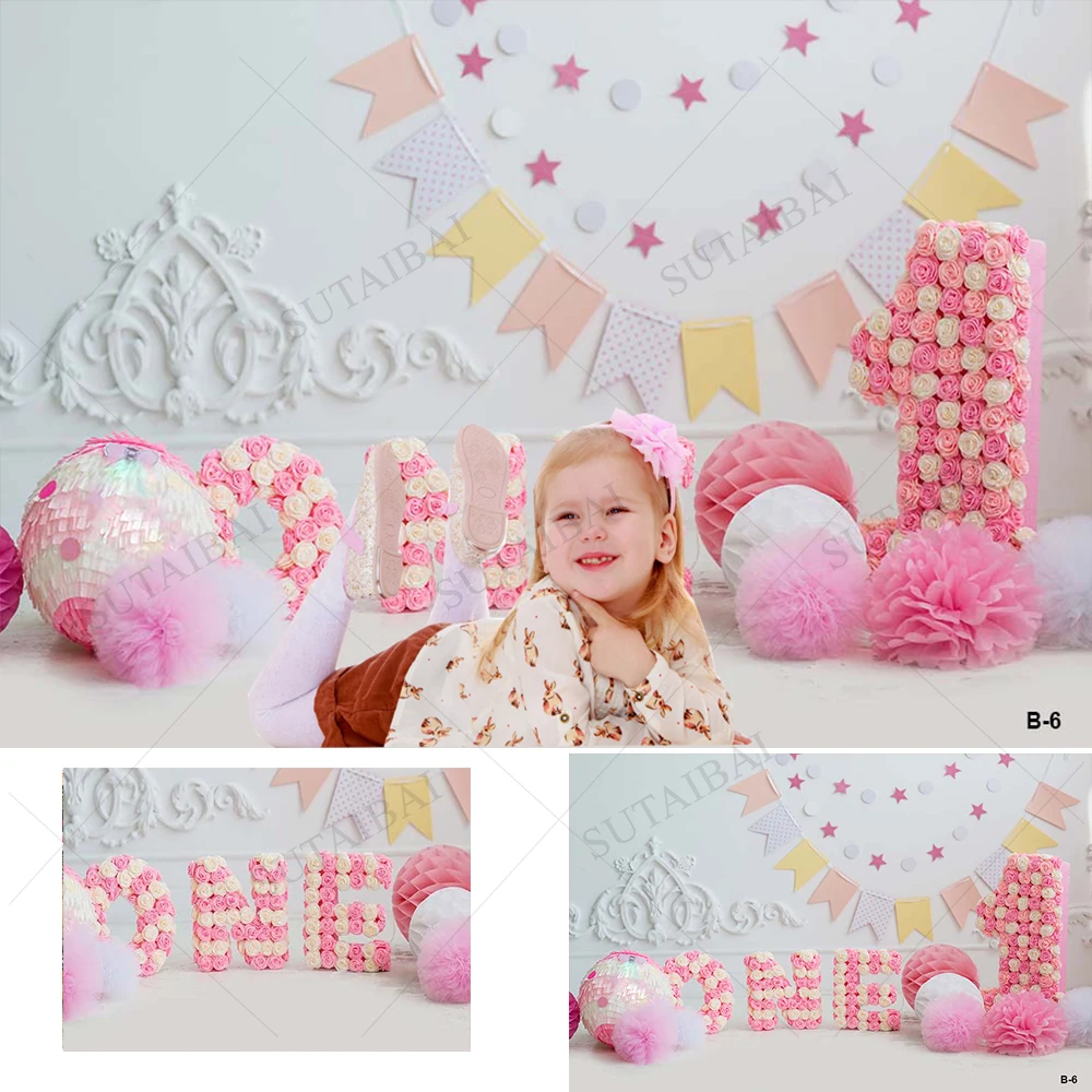 

Birthday Photography Backdrops 1st Baby Shower Love Font Photo Background Children Newborn Pink Stars Interiors Studio Photocall