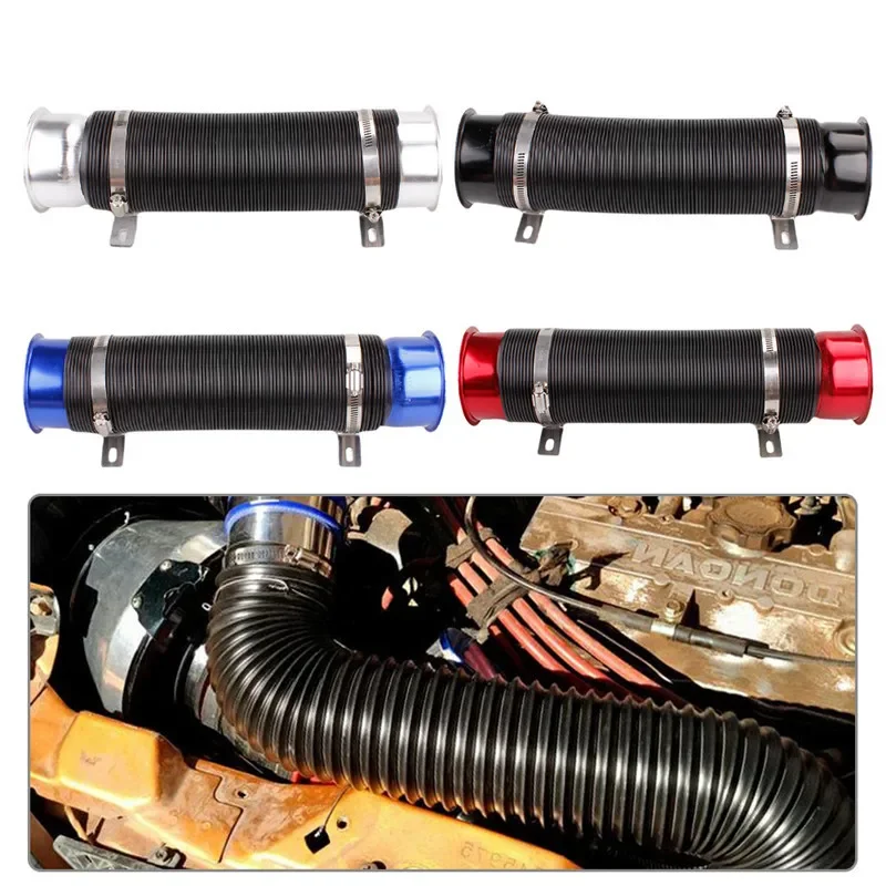 Universal 3inch 76MM Flexible Car Engine Cold Air Turbo Intake Hose Inlet Ducting Feed Tube Pipe With Connector & Braket