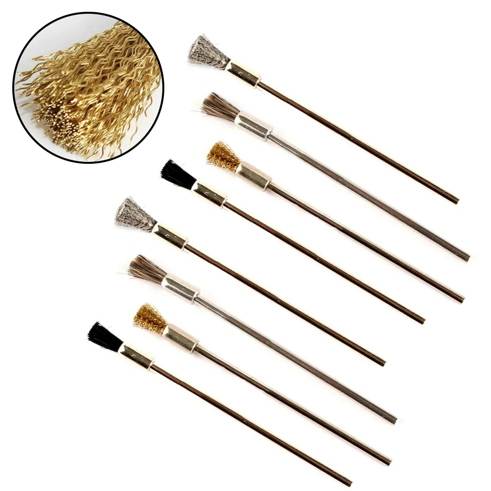 Spazzola per ruote in filo di acciaio da 8 pezzi Mini spazzola in ottone strumento rotante per mola per lucidatura per trapano accessori per strumenti per la pulizia della ruggine domestica