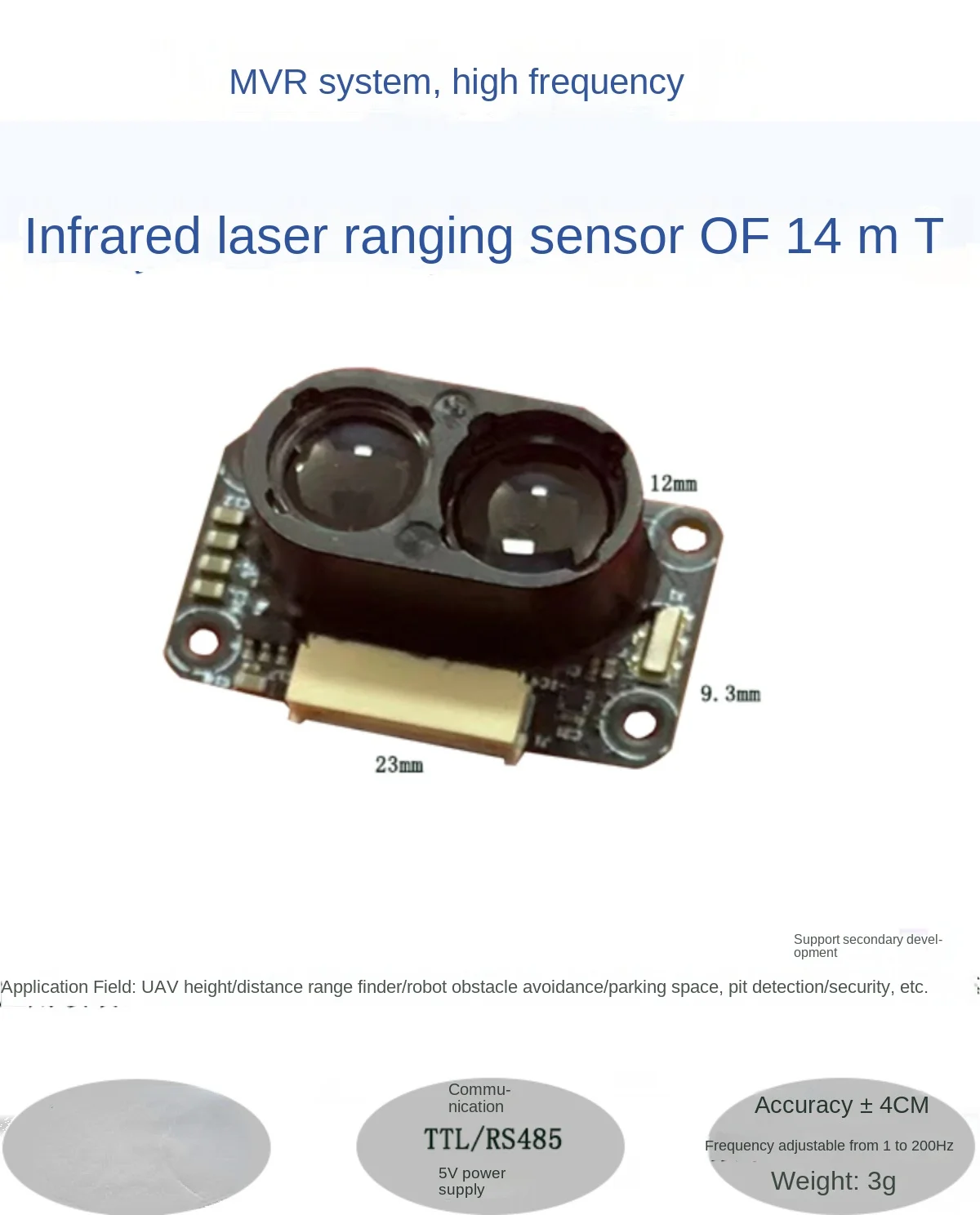 14 M Ranging Module High Precision TOF Flight Time Indoor Laser Radar Infrared Sensor Module Engineering