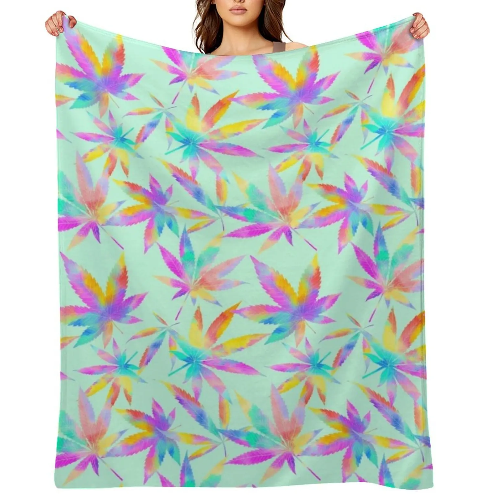Mary Jane Tropical Mint Green Throw Blanket Softest Flannel Hairy Flannel Fabric Travel Blankets