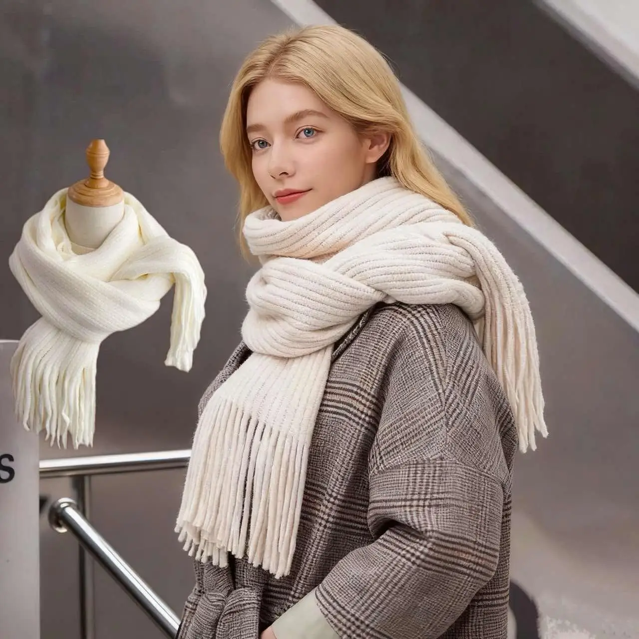 

Зимний однотонный шарф из искусственного кашемира, утолщенный пушистый мягкий вязаный шейный платок с кисточками, унисекс, катание на лыжах на открытом воздухе, пеший туризм, холодостойкая пленка