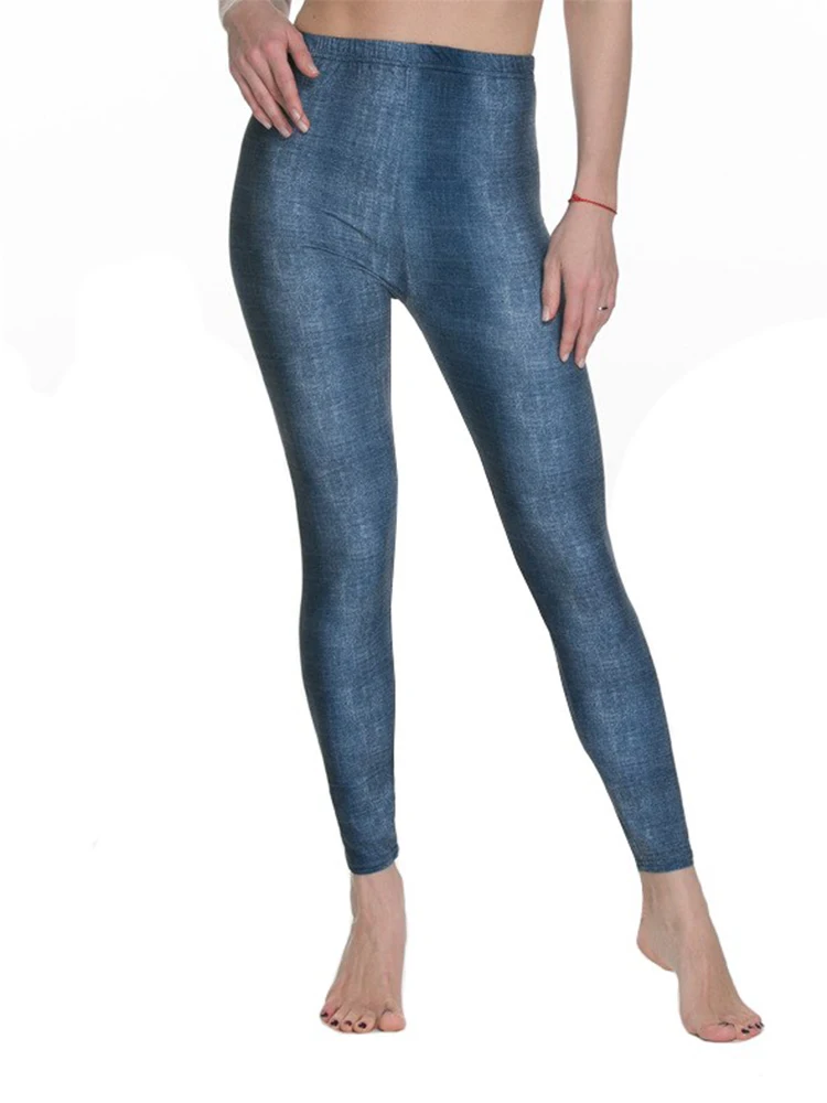 LJCUIYAO – legging faux Denim déchiré, legging en Polyester et Spandex pour femme, pantalon crayon Slim, Imitation de trou