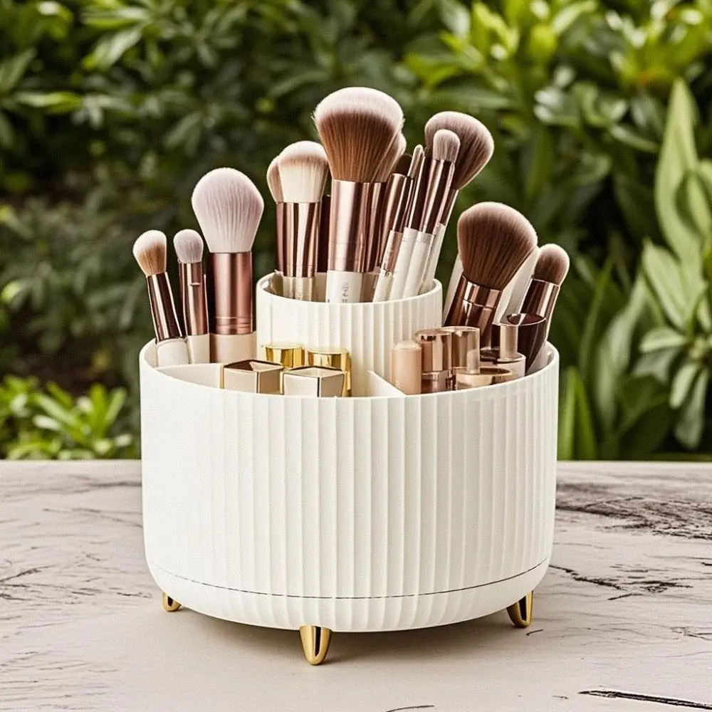 

360° Rotating Makeup Brush Organizer Large Capacity 5 Compartments Pen Holder Space Saving Easy Access Cosmetic Brush Container
