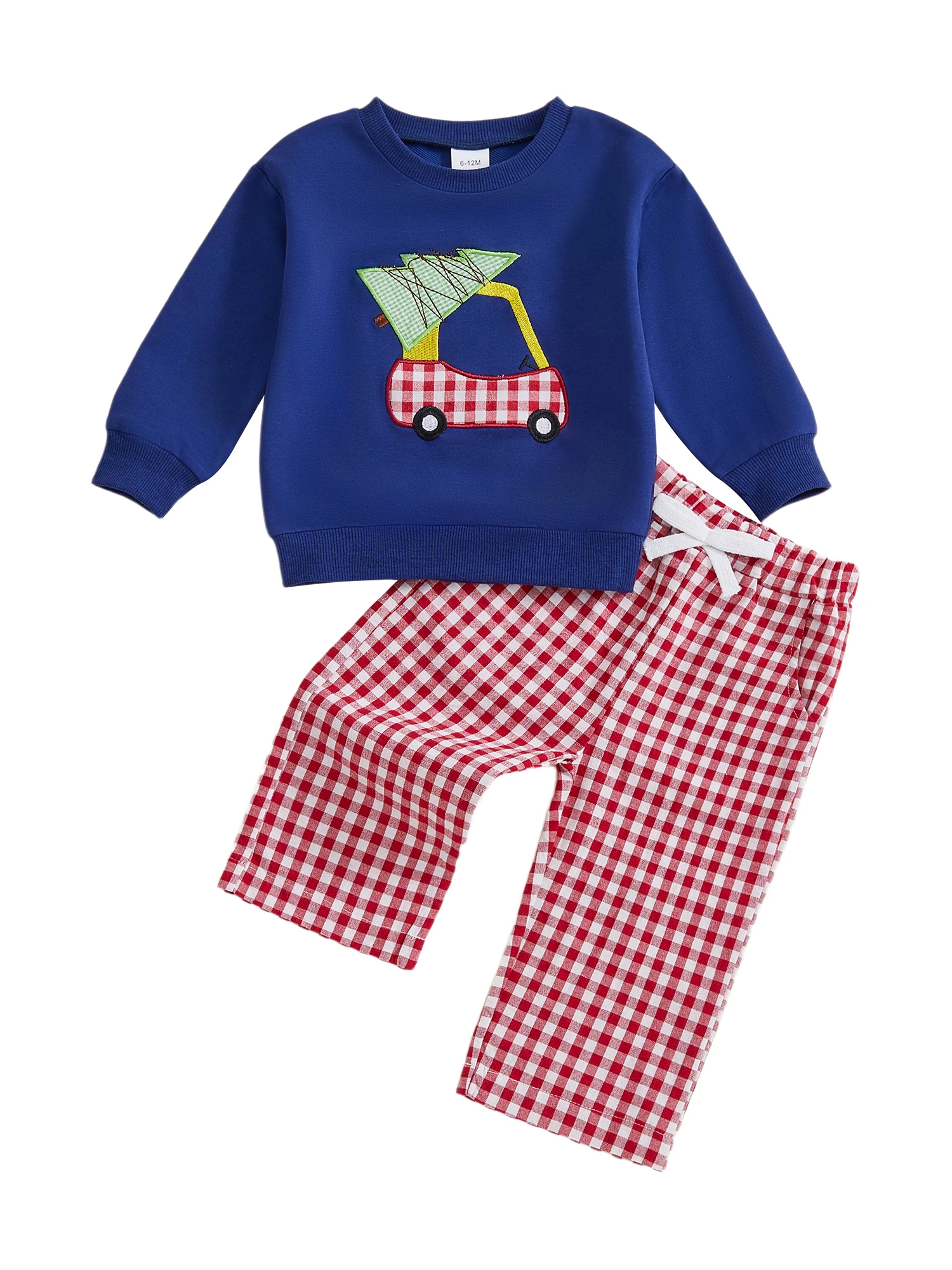 

Рождественский наряд для девочек, топы с вышивкой и длинными рукавами, клетчатые штаны, комплект праздничной одежды для маленьких девочек