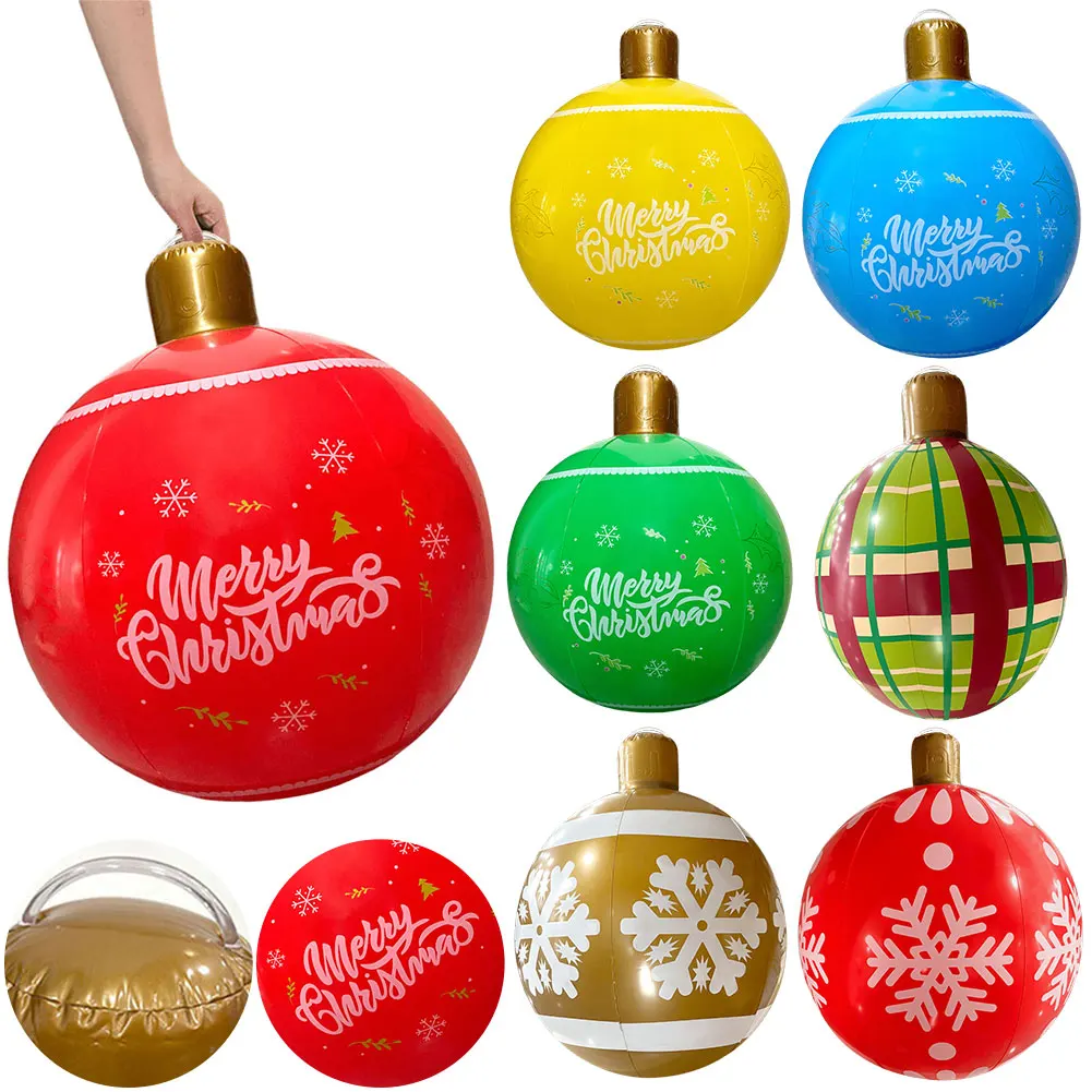 24 Inch Giant Inflatable Christmas Ball New Years Christmas Ornaments Christmas Decorations Ball Holiday Yard Lawn Porch Decor