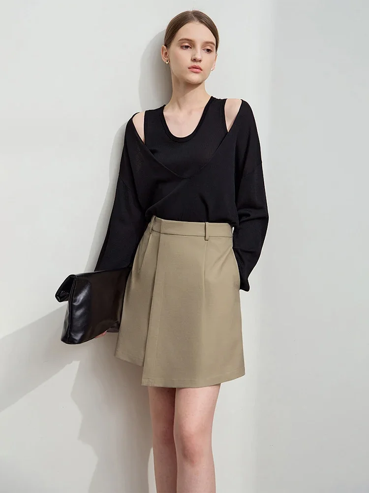 Amii Minimalist 2025 Spring New Solid Color Commuter Leisure A Word Asymmetric Skirt Twill Woven Non-elastic Skirt 12511065