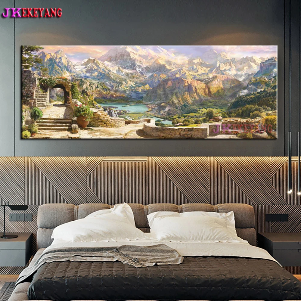 Large Wall Art Pictures 5D Diy diamond painting Garden mountain lake Diamond Mosaic Rhinestone Embroidery cross stitch Y4699