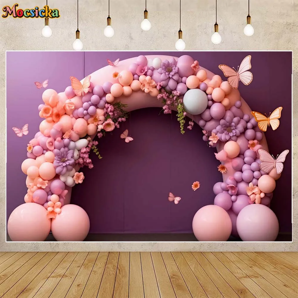 

Mocsicka Butterfly Arch Balloon Purple Wall Photography Background Baby 1st Birthday Cake Smash Party Backdrop Photo Studio Prop