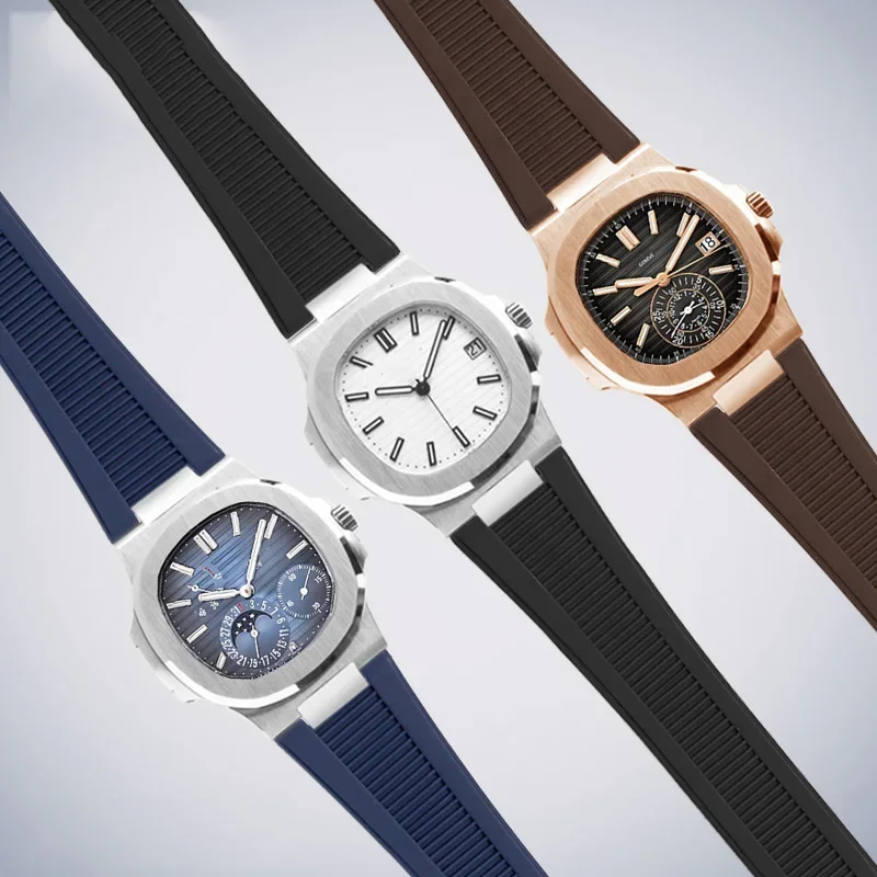 

25X13mm Notch Waterproof silicone strap + Connector For Patek Philippe Nautilus 5711 5726 5712g Series Rubber Watchband Bracelet