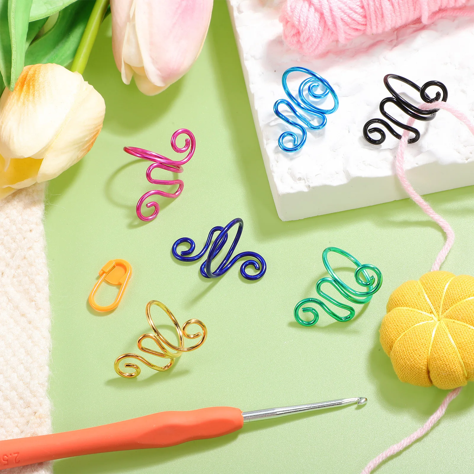 

6Pcs Crochet Rings Adjustable Metal Yarn Guide Tension Ring Finger Stitch Ring for Efficient Crochet Knitting Yarn Guide Rings