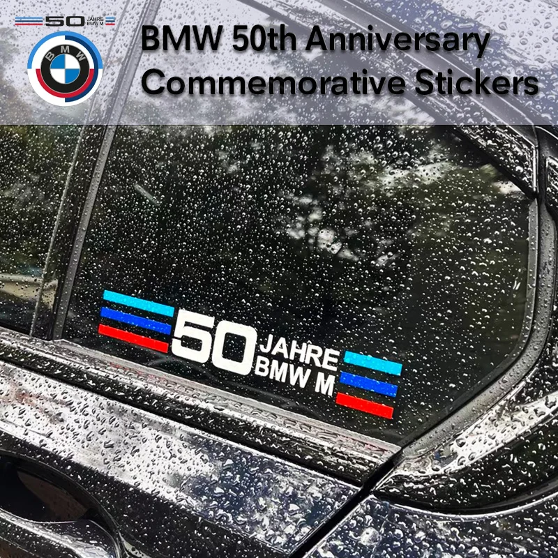 2Pcs BMW 50th anniversary  Car Windows Sticker For BMW E36 E39 E46 E60 E61 E64 E70 E71 E85 E87 E90 E83 F10 F20 F21 F30 E80 M3 M5