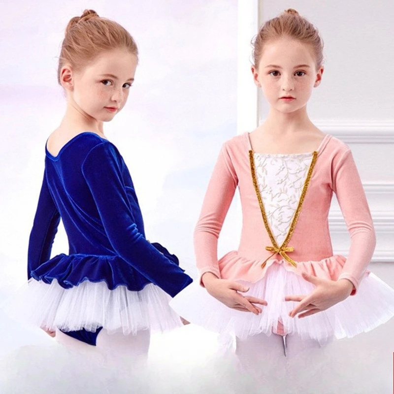

UK Latin & Ballet Kids Dress-Princess Cut Chinese Dance Dress with Thermal Layer&Long Sleeves for Girls,Ballet training clothes