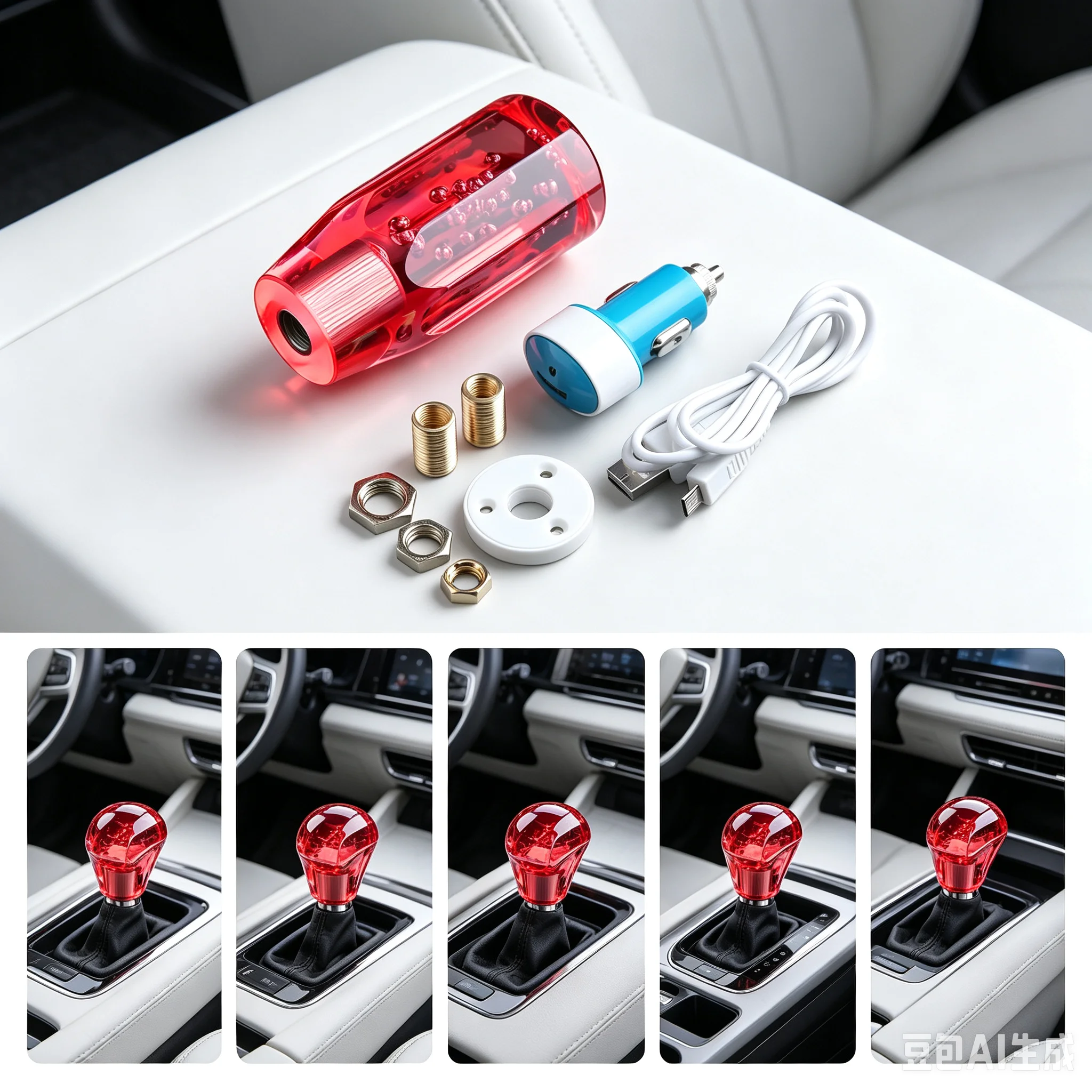 Universal 10cm Car Transparent Stitching Gear Shift Knob Crystal Bubble Colorful Shifter Lever AT MT