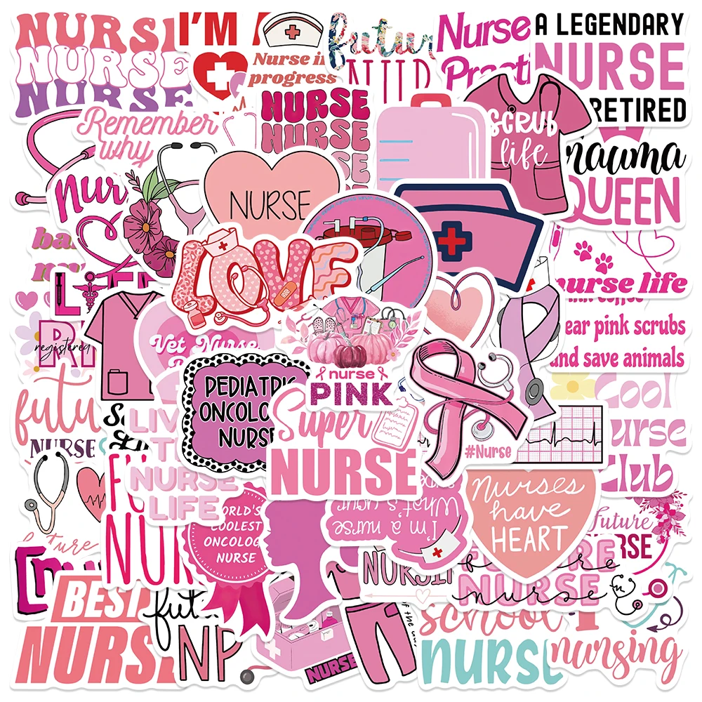 50pcs Cartoon Graffiti Pink Nurse Stickers Decals For Phone Laptop Suitcase Scrapbook Skateboard Aesthetic Waterproof Stickers