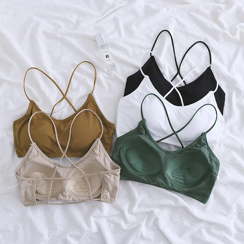 Sexy Backless Strap Bralette Cotton Blend Full Coverage Crop Top for Young Women Summer Fashion Back  Integrated Design