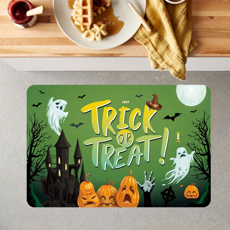 Trick or Treat Halloween Printed Carpet Flannel Living Room Bedroom Floor Mat Bathroom Anti Slip Foot Mat Entrance Door Mat