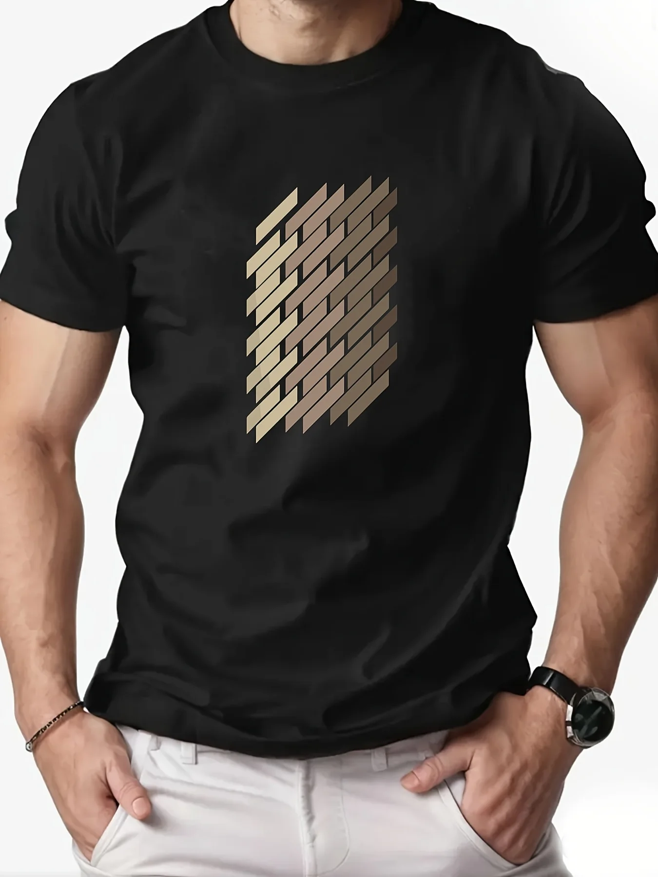 Men's Wall Pattern Summer Casual Round-neck Short Sleeve T-shirt - New Style for Men from Europe and America - Large Size