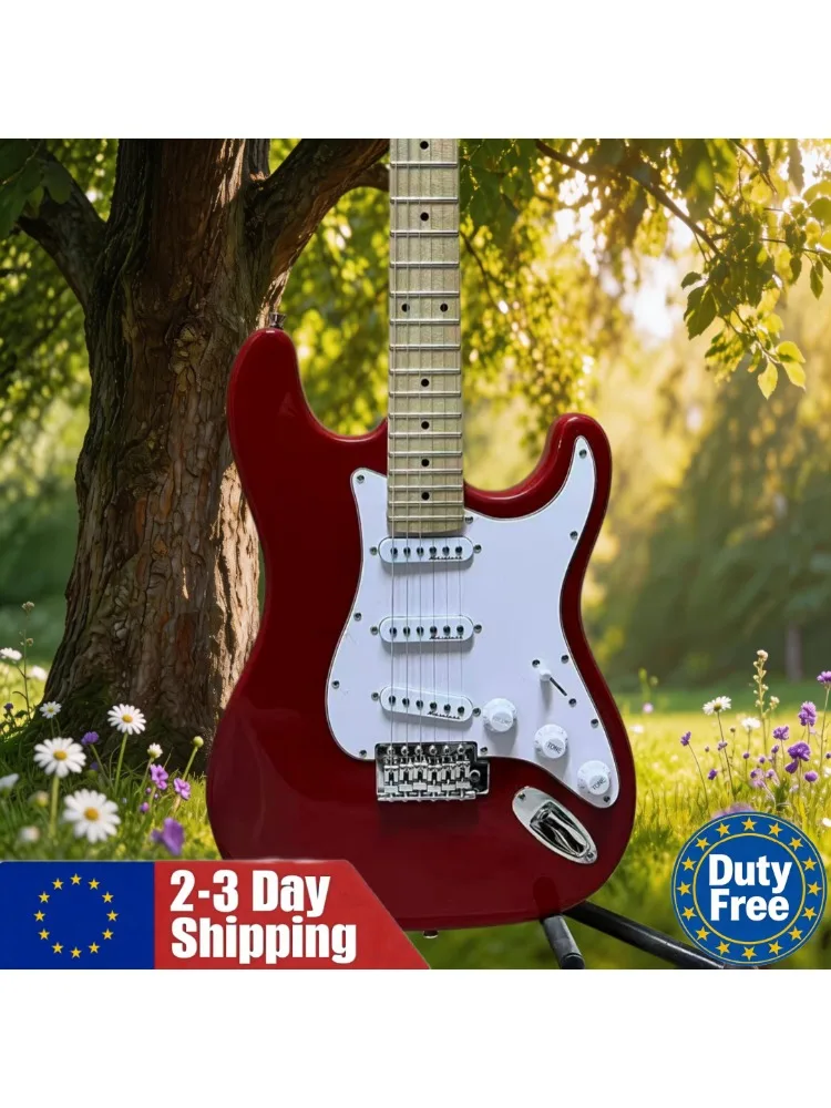 Duits magazijn rode gitaar SSS pickups vaste brug witte grote slagplaat - afbeelding 2