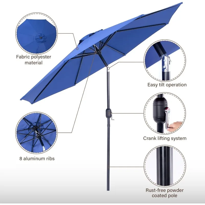 9 Ft Patio Umbrella with Push Button Tilt and Crank System - UV Resistant Polyester Fabric, Outdoor Table Umbrella