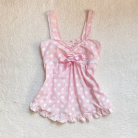 Women's Sweet and cute fairy tale style Y2K casual slim crop top polka dot kawaii bow lace all-match American Gothic cartoon top