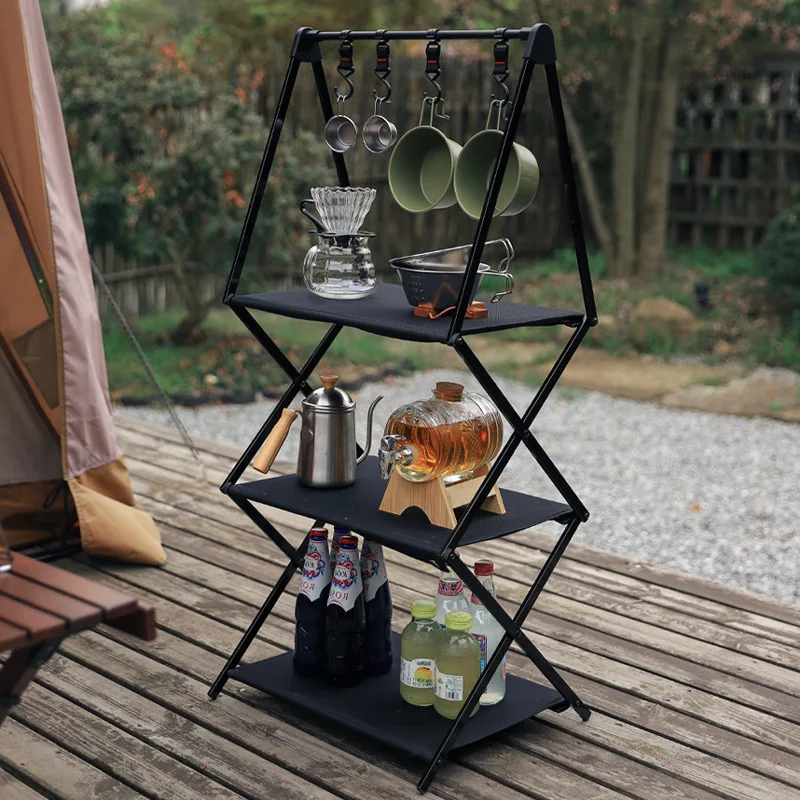 Outdoor camping multi-layer storage rack Aluminum alloy folding storage rack Storage rack Self-driving camping portable drying