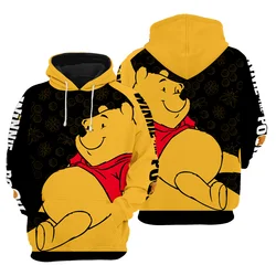 Tenues graphiques de dessin animé Disney pour hommes et femmes, Winnie l'Ourson, sweat à capuche jaune avec fermeture éclair, impression 3D intégrale, vêtements pour enfants