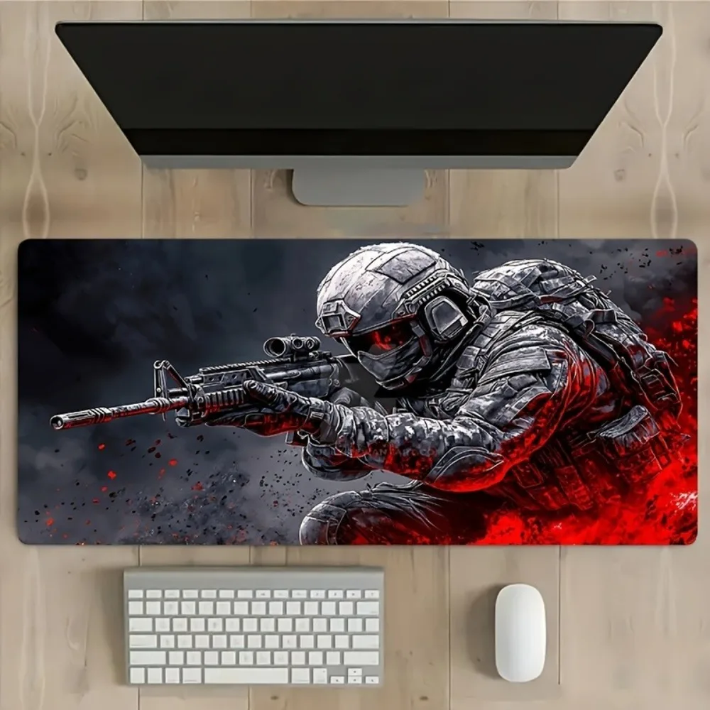 Soldier Warrior Mouse Mat, Rubber Non-Slip PC Computer Gaming Table Mat, Large Keyboard Mat,  Durable and Odorless Table Mat