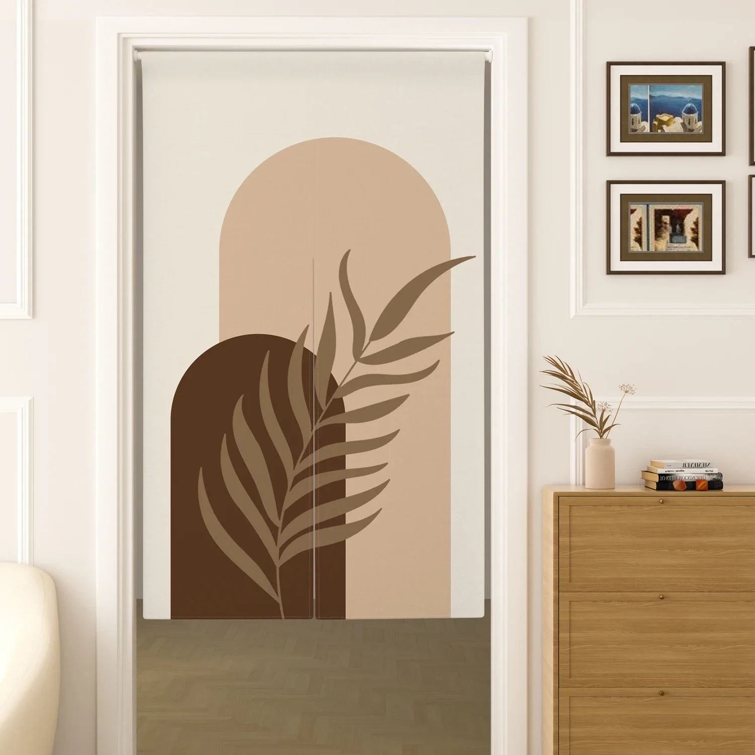 Nordic Morandi Abstract Doorway Curtain Room Plant Leaf Noren Linen Drapes Japanese Style for Partition Curtain Home Decoration