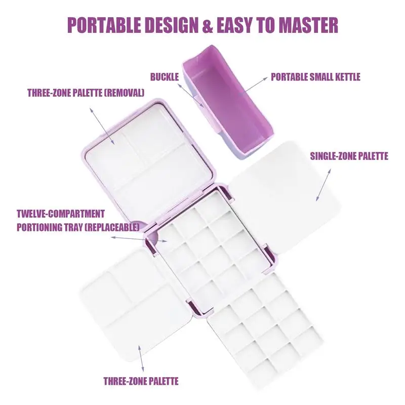 24 شبكة ألوان مائية ترطيب صندوق تخزين محمول للسفر ألوان مائية صندوق رسم بلاستيكي ختم تخزين لوحة الألوان المائية